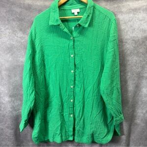 J. Jill Green 100% Cotton Gauze Button Down Shirt NWT Plus Size 2X MSRP $89